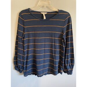 Matilda Jane Moments Navy Striped Long Sleeve Cotton Top Women's Size Small